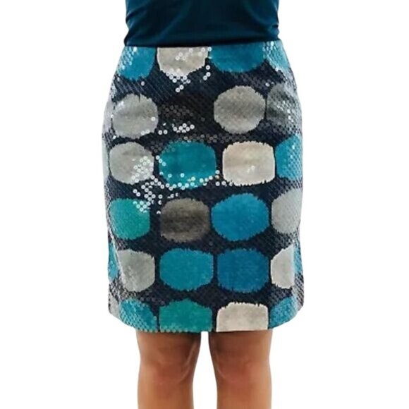 Ann Taylor Blue, Gray & Navy Sequin A-Line Mini Skirt • Office Siren Corpcore - Picture 14 of 16